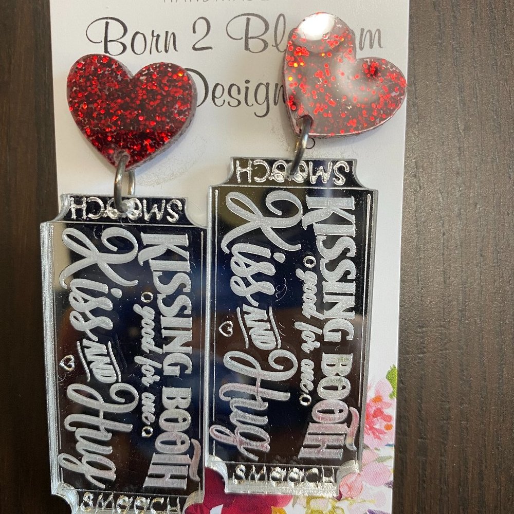 Born 2 Blossom Designs Kissing Booth Acrylic Statement Earrings